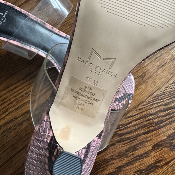 New Marc Fisher Pink Snakeskin Kitten Heel Clear Strap Open Toe Sandals 9.5M - Picture 7 of 11